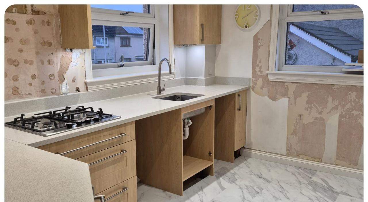 Bare cabinets → Modern matte navy — before